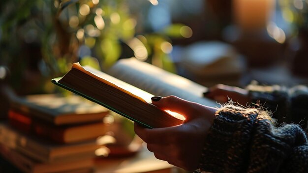 A person reading a book in a cozy setting, captioned “Lifelong learning for self-improvement.”